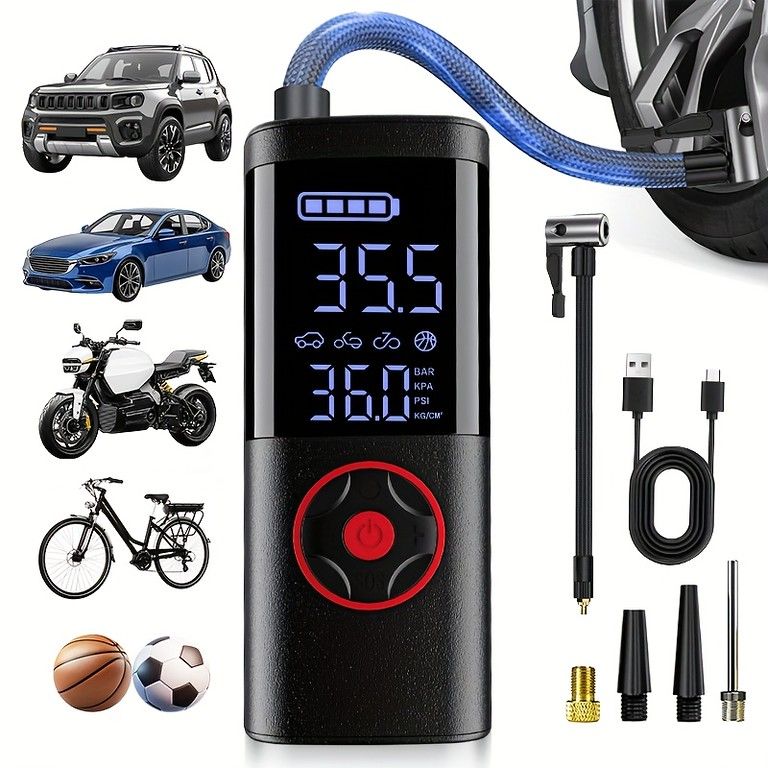 USB-C充電式デジタル空気入れ 150PSI ポータブルLED付 VC-036レッド