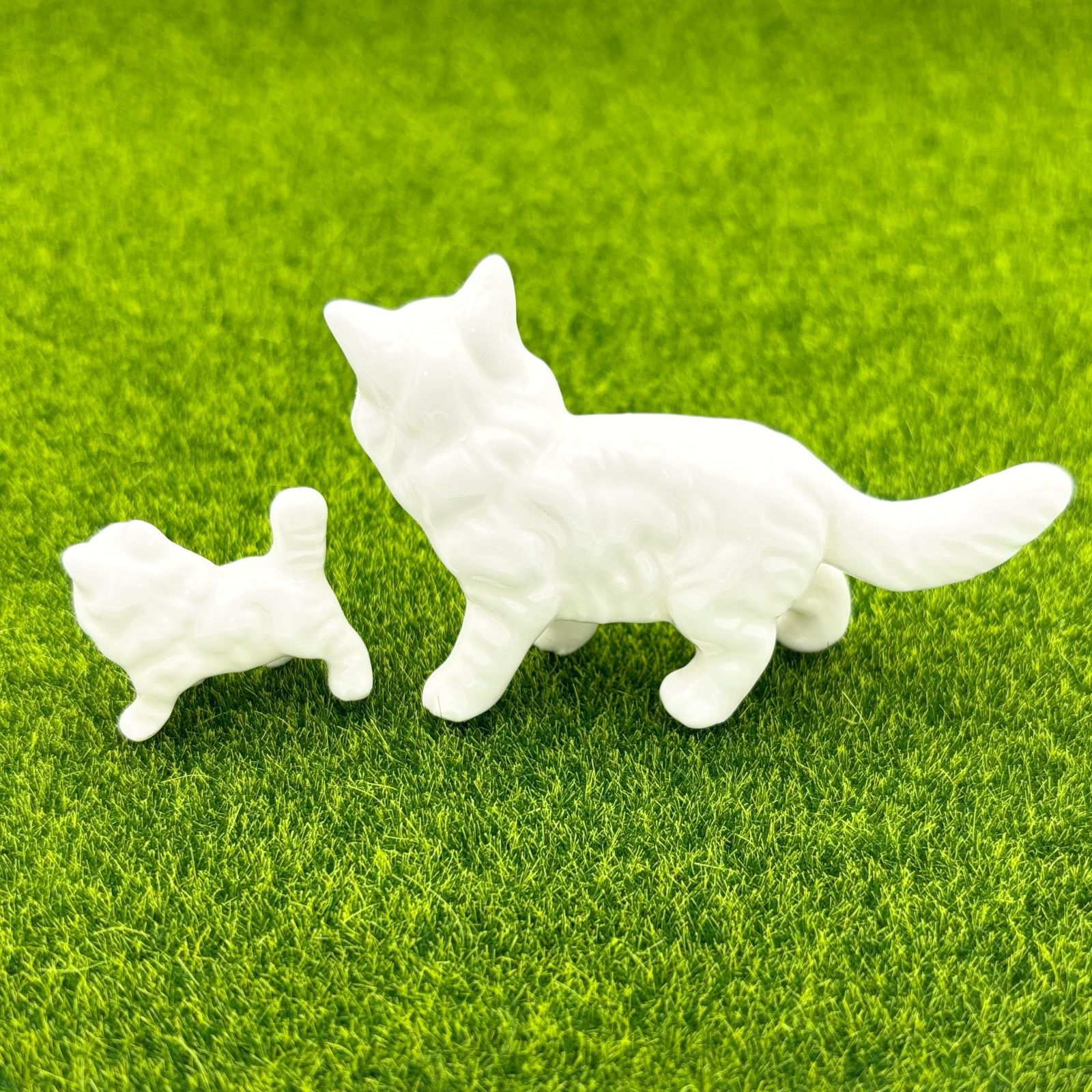 ねこ フィギュリン ミニチュア 陶器製 置物 猫 親子 オブジェ - メルカリ