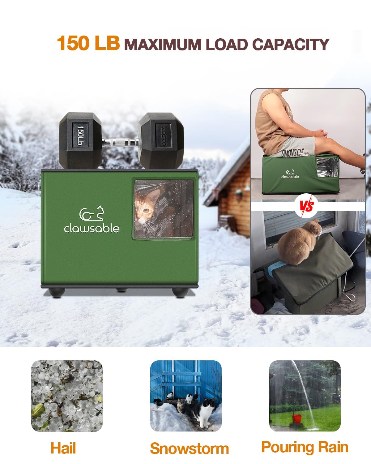 Clawsable 防水 - 組み立て簡単 キャットハウス 冬の屋外猫用 加熱または非加熱の高架断熱野良猫ハウス 耐候性猫シェルター 納屋野良猫用 非加熱 M 17インチx13インチx13インチ