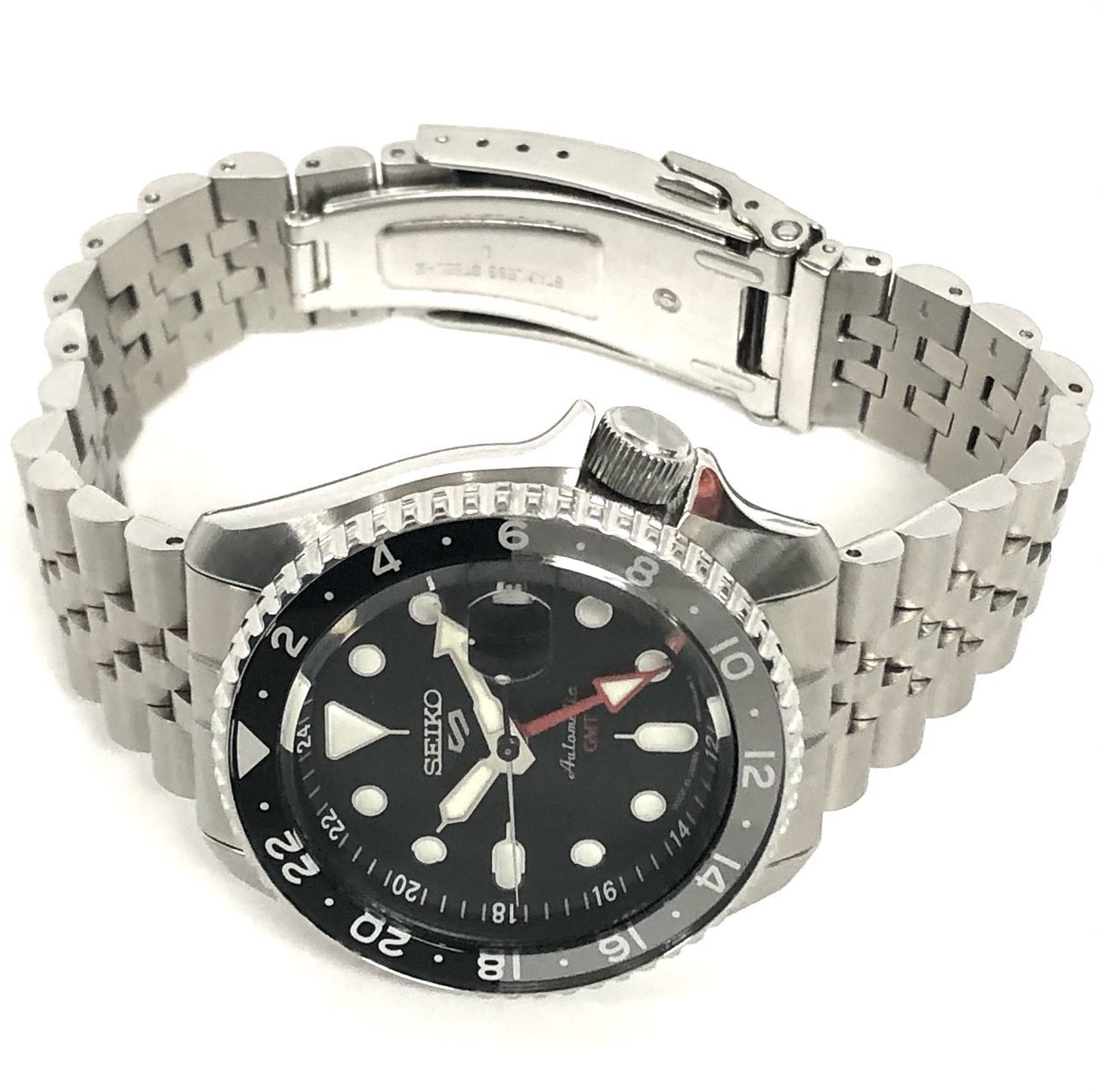 新品同様 セイコー SEIKO 5 GMT ブラック グレー 4R34-00A0 セイコー5