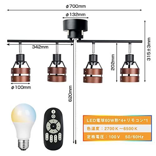 在庫処分】9W E26口金 調光 調色 LED電球付き リモコン対応 多角度調節