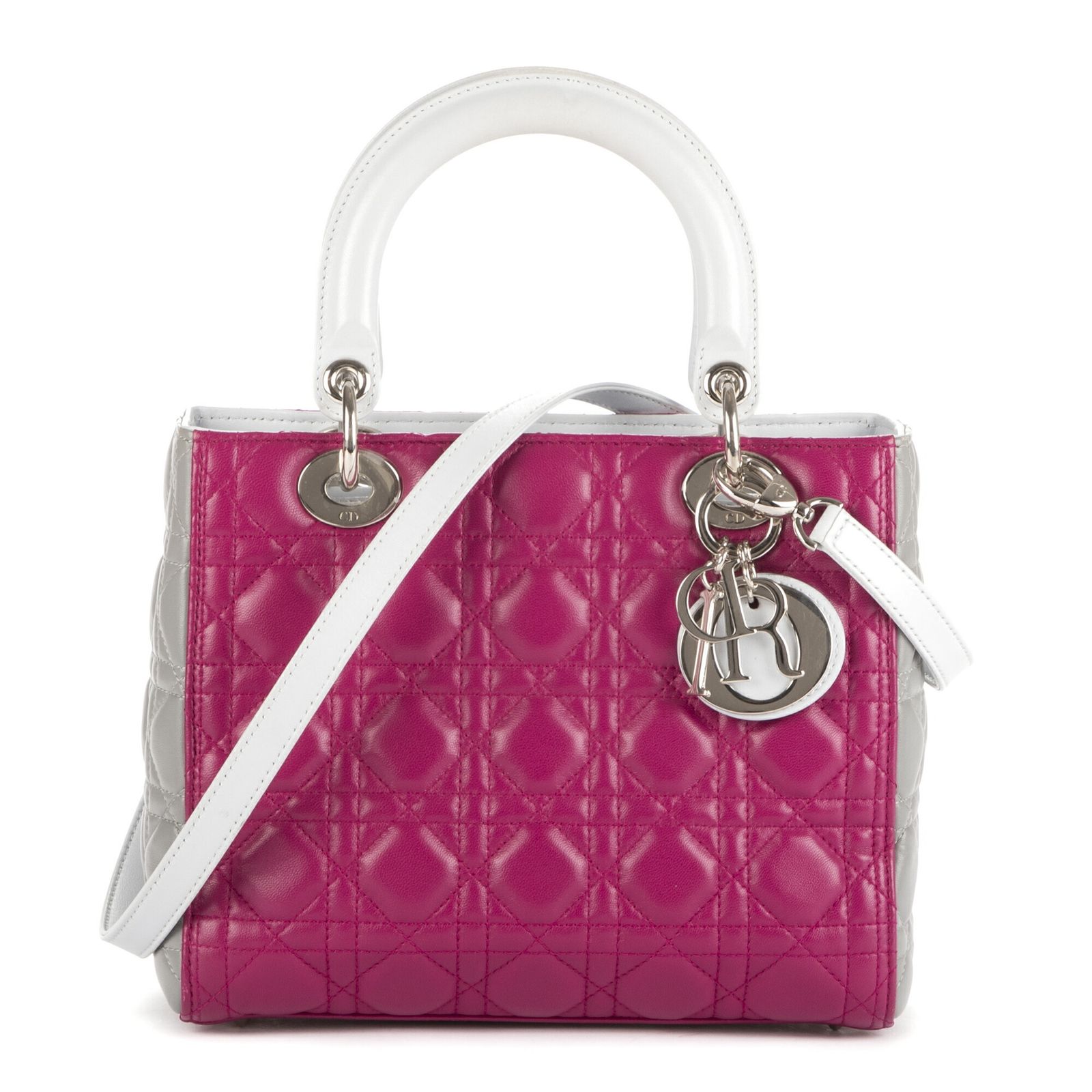 DIOR ディオールミディアム レディ ディオール ジップピンク グレーカナージュカーフスキンA