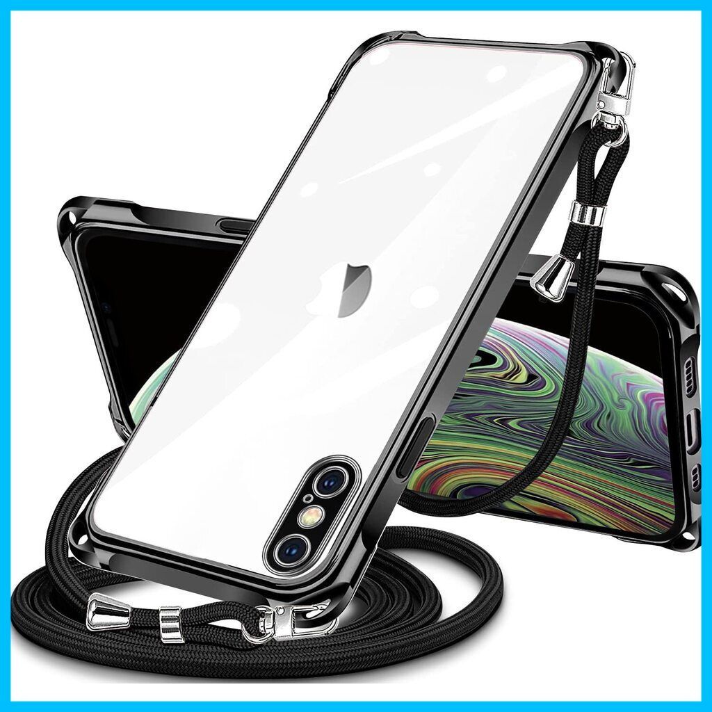 iPhoneX/XSケース ショルダースマホケース 肩掛け 黒紐付き ブラック