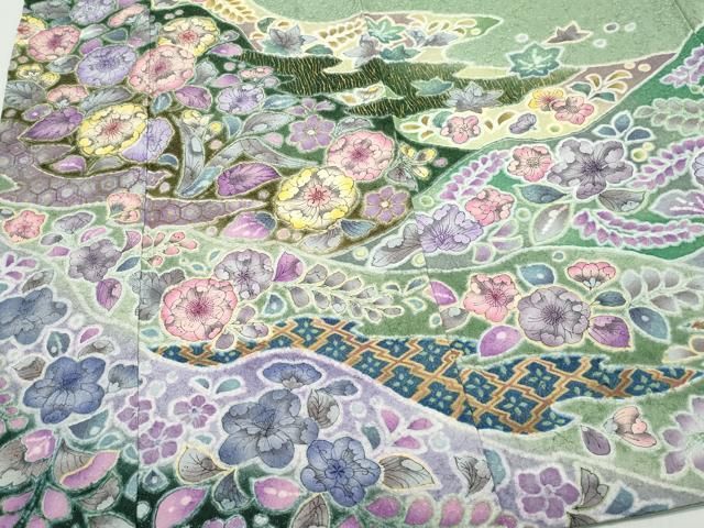 平和屋着物○豪華振袖 辻が花 銀通し地 正絹 逸品 CAAY3068vf