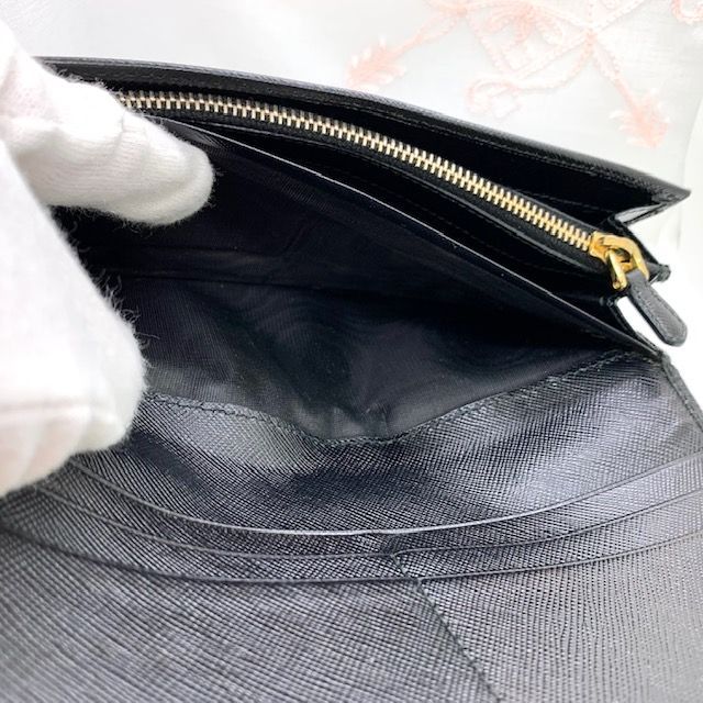 ☆良品☆ PRADA プラダ 長財布 リボン サフィアーノ レザー ブラック 