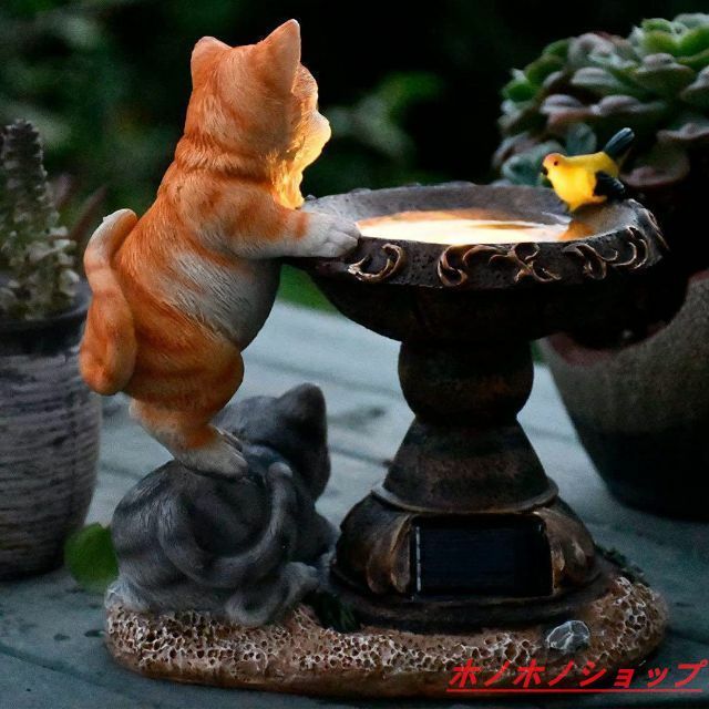 おすすめ かわいい2匹の猫 ガーデンライト ソーラーLEDライト 屋外 置物 ガーデンオーナメント 金魚 小鳥 オブジェ 防水 太陽光 北欧アンティーク 太陽光 パネル メルヘン 大きい 動物 自動点