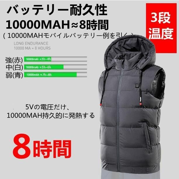 未使用　ヒーターベスト 電熱ベスト フード付 サイズ調整可能 電熱ベストフード付き (S M L XL) (4サイズ)(ユニセックス) 電熱
