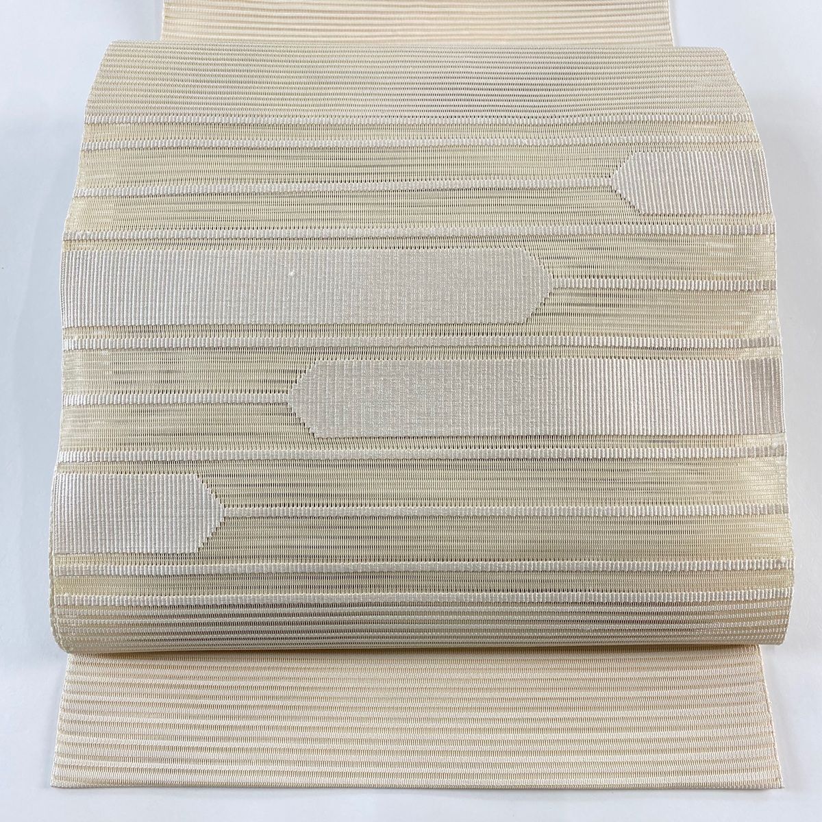 G 美品 夏物 月の満ち欠け クリーム色 太鼓 正絹 絽 紗 松葉仕立て名古屋帯 G 美品 夏物 月の満ち欠け クリーム色 太鼓 正絹 絽 紗 松葉