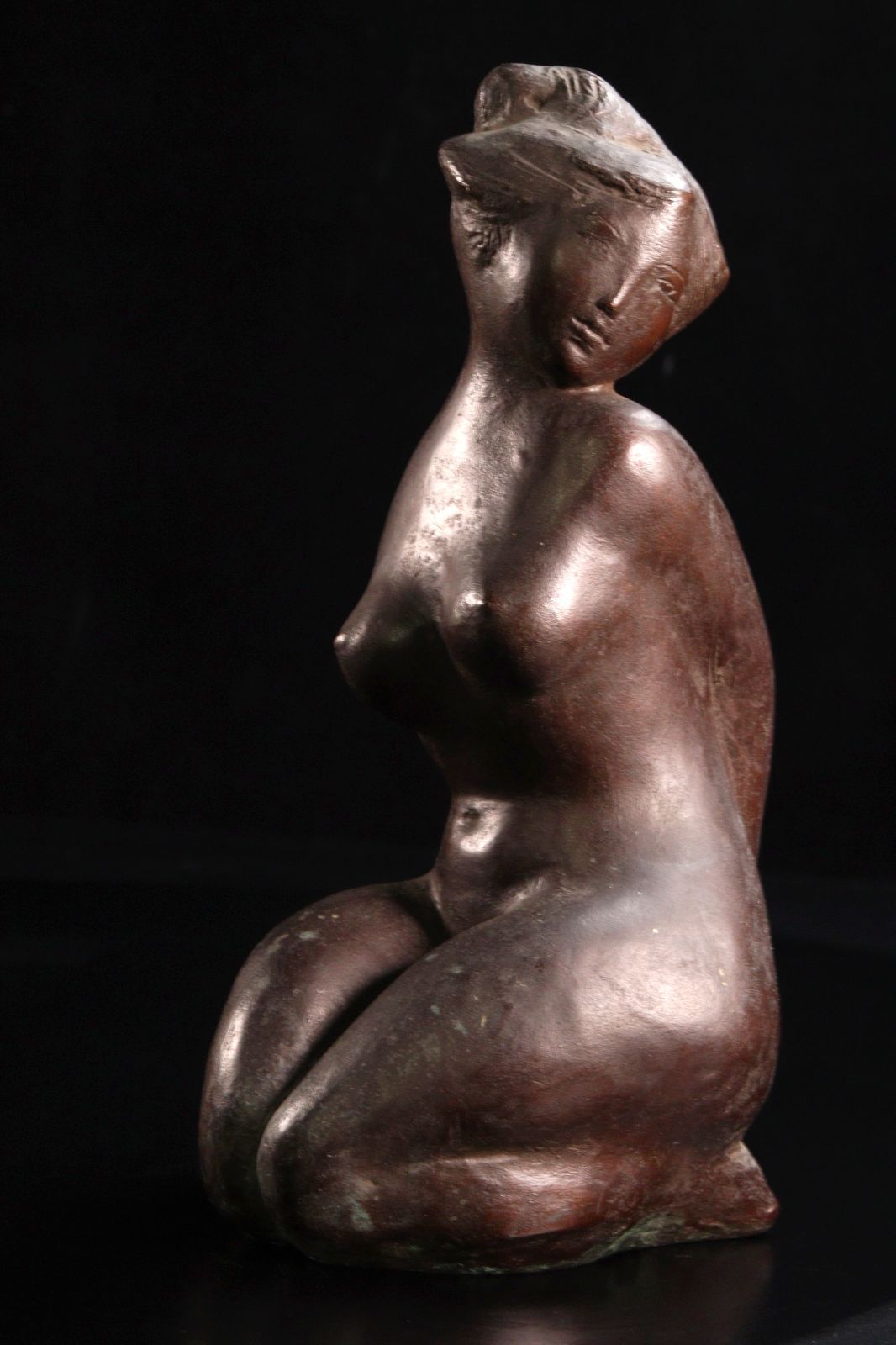 山崎猛作 ブロンズ製 「春貌」 裸婦像 25.5cm 1874g 共箱 唐物