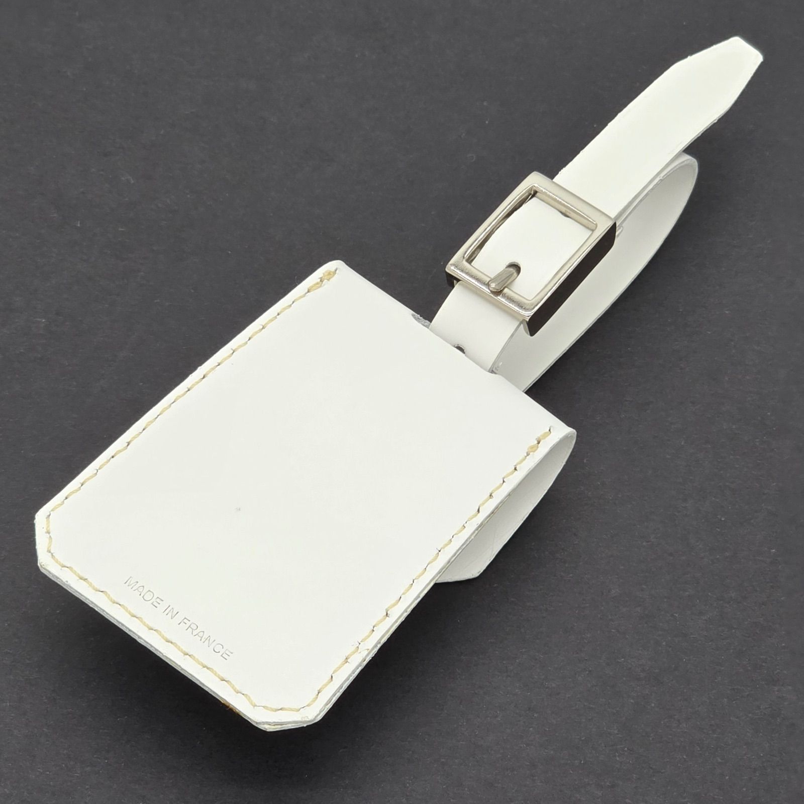 GOYARD ゴヤール アドレスホルダー ラゲッジ ネームタグ バッグチャーム ホワイトレザー シルバー メタル 全長約15.2㎝ フランス製 箱 タグ