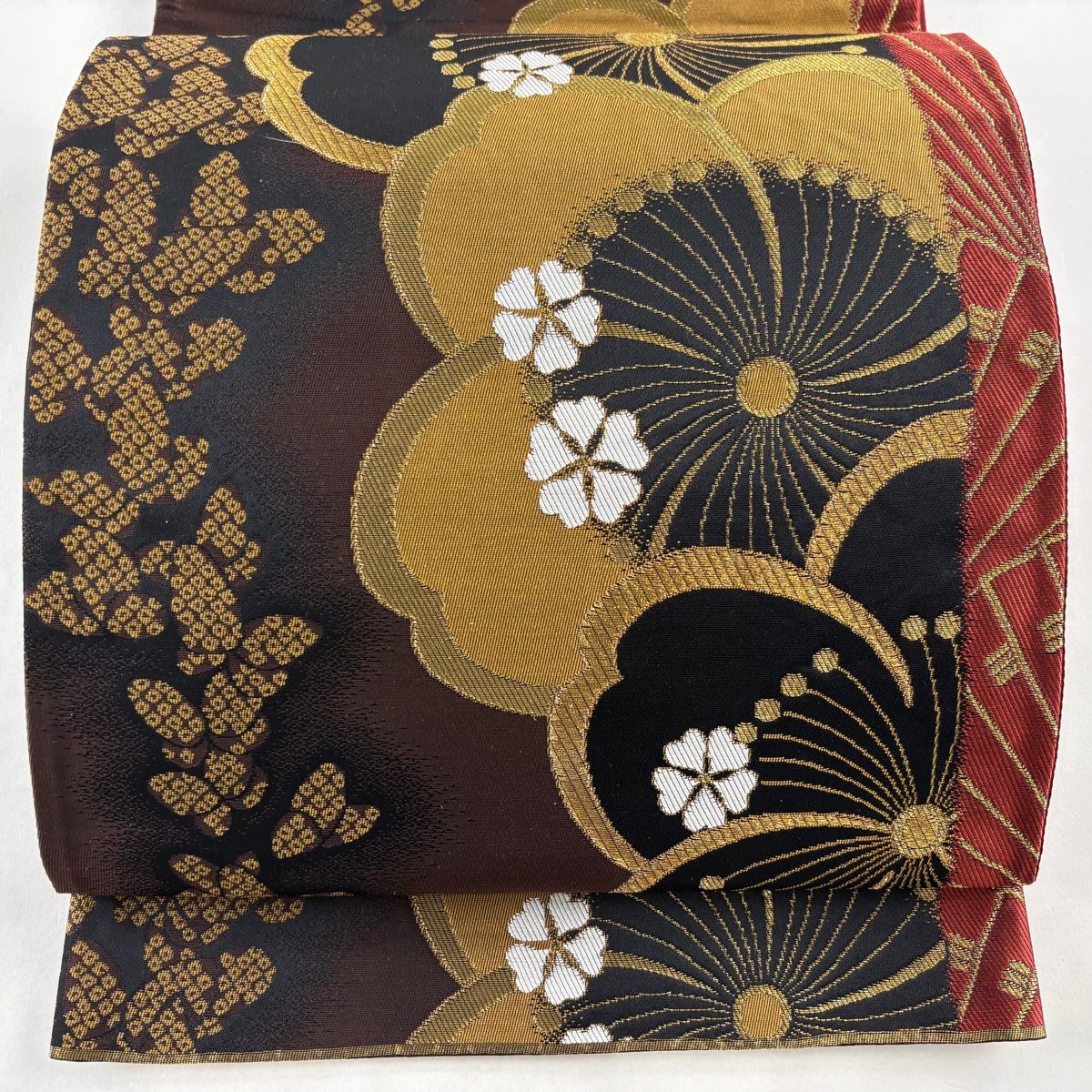 楽天市場】袋帯 振袖用 正絹 桜紋様 黒x紫金 金糸銀糸 ラメ糸 六