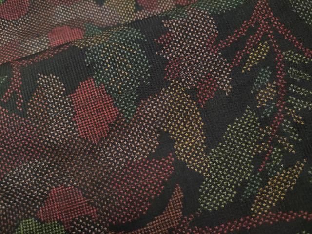 平和屋着物○本場大島紬 7マルキ 更紗草花文 正絹 逸品 未使用