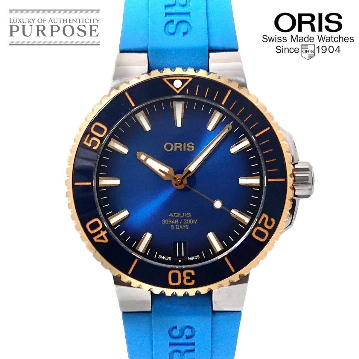オリス ORIS アクイスデイト キャリバー400 コンビ 7769 63 メンズ 腕時計 デイト ブルー K18YG 自動巻き Aquis Date 90276523