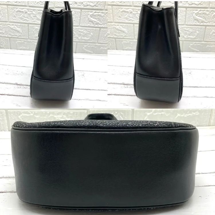 極美品❣️ 印傳屋 インデンヤ 花柄 唐草 鹿革 黒漆 レザーハンドバッグブラック 極美品❣️ 印傳屋 インデンヤ 花柄 唐草 鹿革 黒漆 レザー