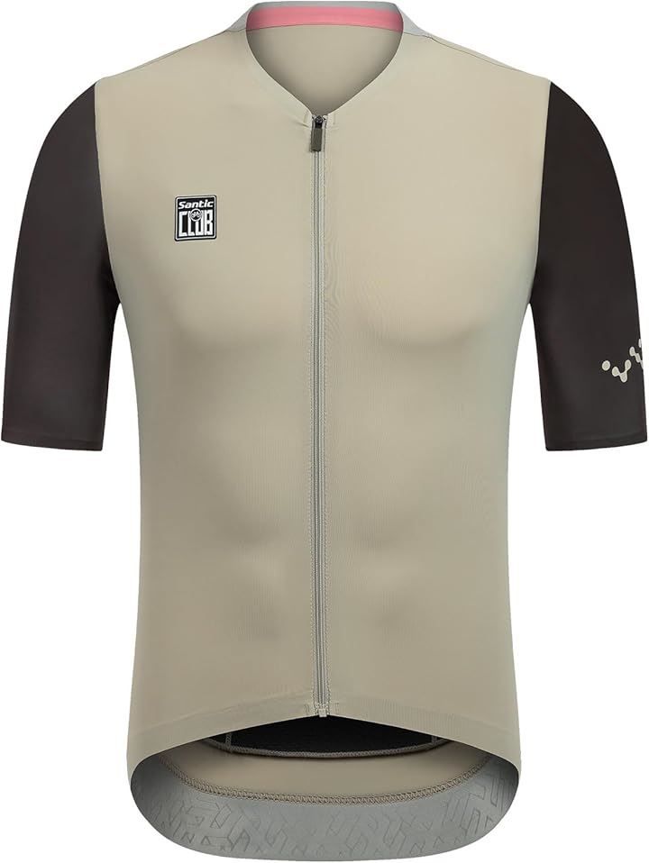 Santic(サンティック) サイクルジャージ 半袖 サイクルウェア サイクリング 自転車 ロードバイク 夏(カーキ，  L)