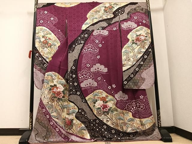 平和屋着物○豪華振袖 駒刺繍 絞り 花車文 金彩 ロング丈 正絹 逸品