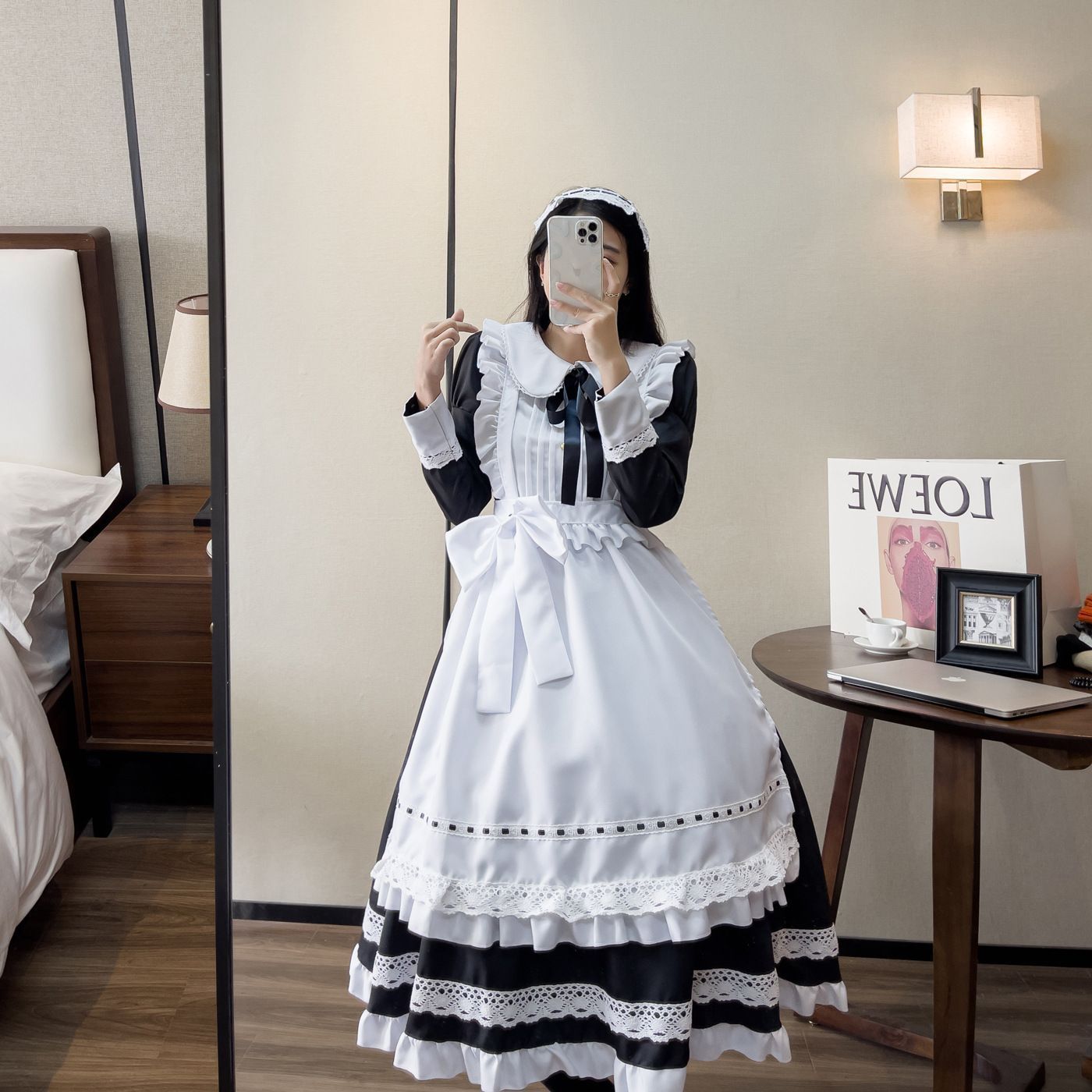 ロリータワンピースメイド服ゴスロリメイド服コスチュームレースリボンメイドロング長袖イギリス風レース英国ハロウコスプレ IMPECCABLEHEALTHCARESERVICES_COM