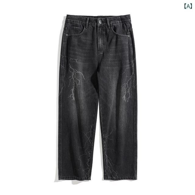 38 秋冬 コーデ メンズ 服 シンプル ファッション オシャレ 大人 かっこいい 大きいサイズ ストリート 紳士服 バーント フラワー ストリート カジュアル ダメージ加工 ストレート レッグ ジーンズ