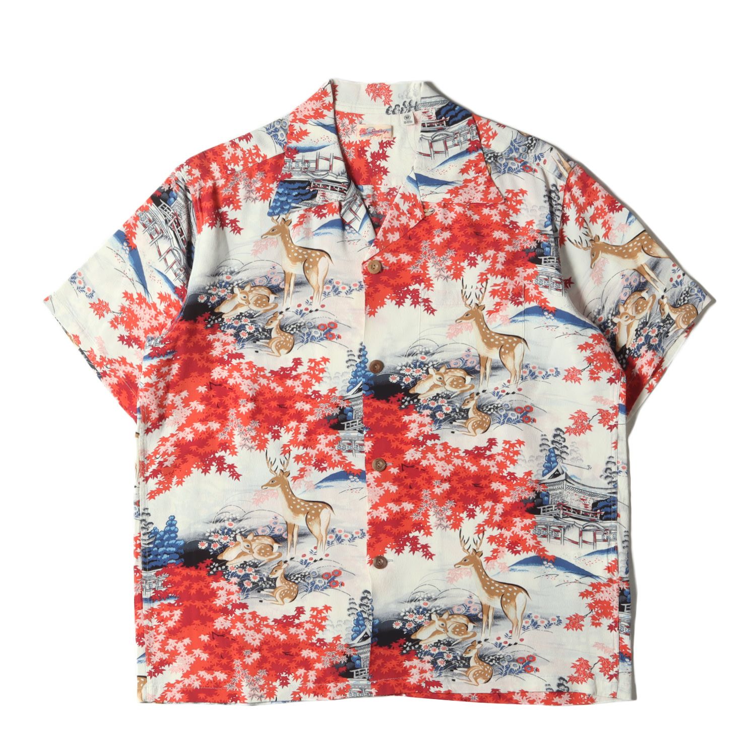 SUN SURF サンサーフ シャツ サイズ:M 22SS 春日大社&鹿 柄 レーヨン アロハシャツ DEER レッド 東洋 トップス ハワイアンシャツ カジュアル 半袖【メンズ】【中古】 美品 SUN SURF サンサーフ シャツ サイズ:M 22SS 春日大社&鹿 柄
