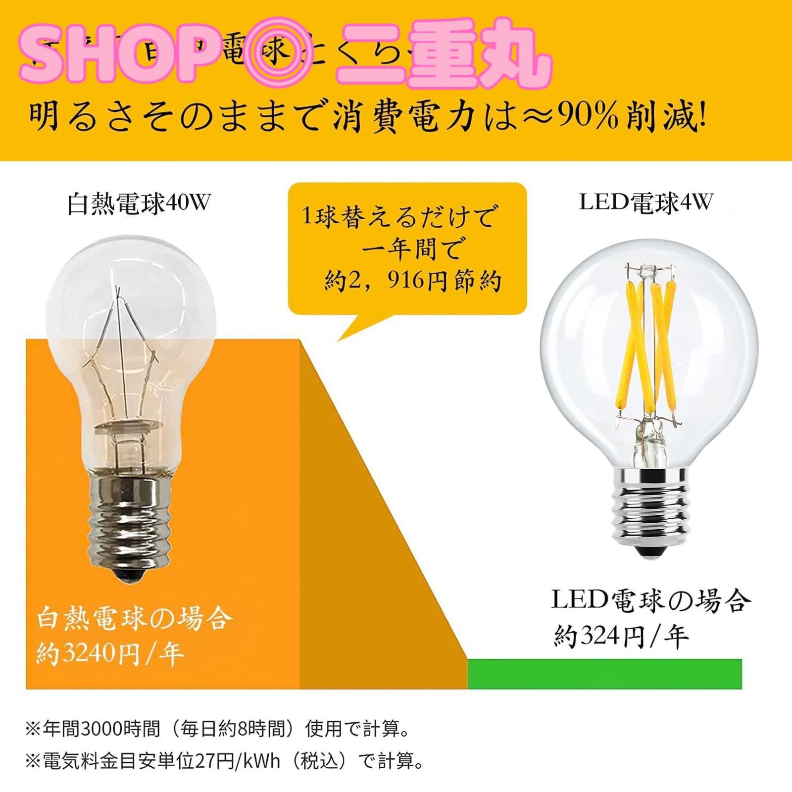 LED電球 E17口金 4W (40W形相当) 電球色 G50 2700K フィラメント電球 シャンデリア用 エジソン電球 クリア電球 6個入  PSE認証済み メルカリ