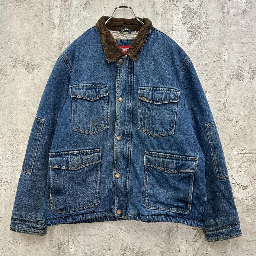 ラングラー 襟コーデュロイ 裏ボア カバーオール 古着 インディゴブルー L