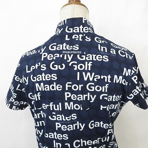 パーリーゲイツ PEARLY GATES ゴルフ スポーツウエア シャツ 半袖 ハイネック モックネック モデル 総柄 ロゴ 紺 白 ネイビー ホワイト 1 LLC-HASEGAWATOSO_COM