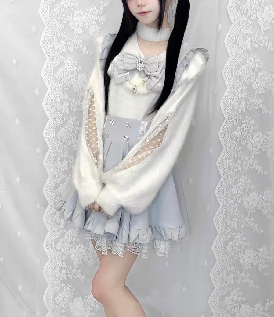 シースルー 透け感 天使界隈 フリル 長袖 スカート サブカル 服 ロリィタ ロリータ ファッション セットアップ セット