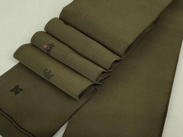 平和屋着物●爪掻き本綴れ　男性　角帯　さるかに合戦　涅色　正絹　逸品　DAAT7720ob 平和屋着物○爪掻き本綴れ 男性 角帯 さるかに合戦 涅色 正絹 逸品