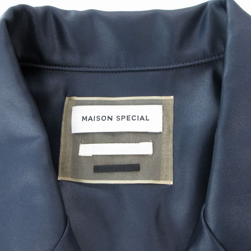 メゾンスペシャル MAISON SPECIAL レザーライクオープンカラーチュニックブラウス シャツ 長袖 F 紺 ネイビー 2119235308 メゾンスペシャル MAISON SPECIAL レザーライクオープンカラー
