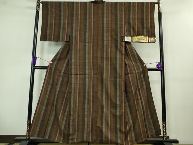 平和屋本店 上 国指定重要無形文化財 本場久米島紬 手織 草木染 泥染 縞 廣田紬謹製 証紙付き DZAB0616kh5