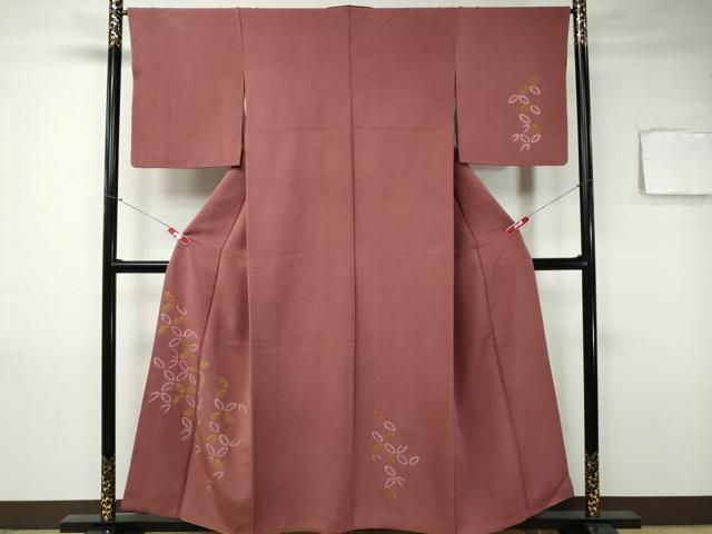 平和屋着物○上質な小紋 型染 枝花文 鬼しぼ縮緬 正絹