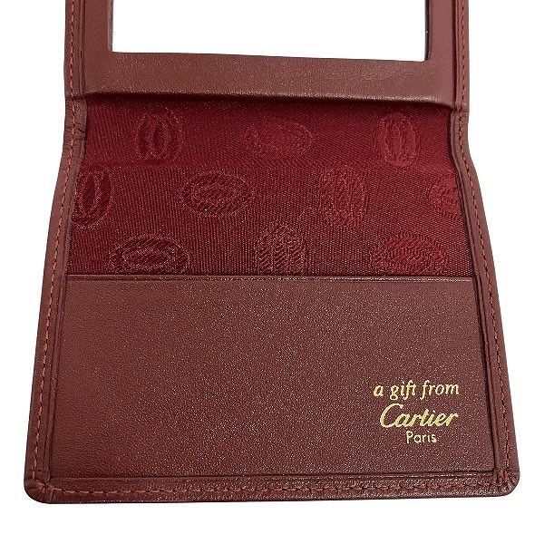 カルティエ マストライン ボルドー レザー コンパクトミラー ブランド小物 パスケース レディース