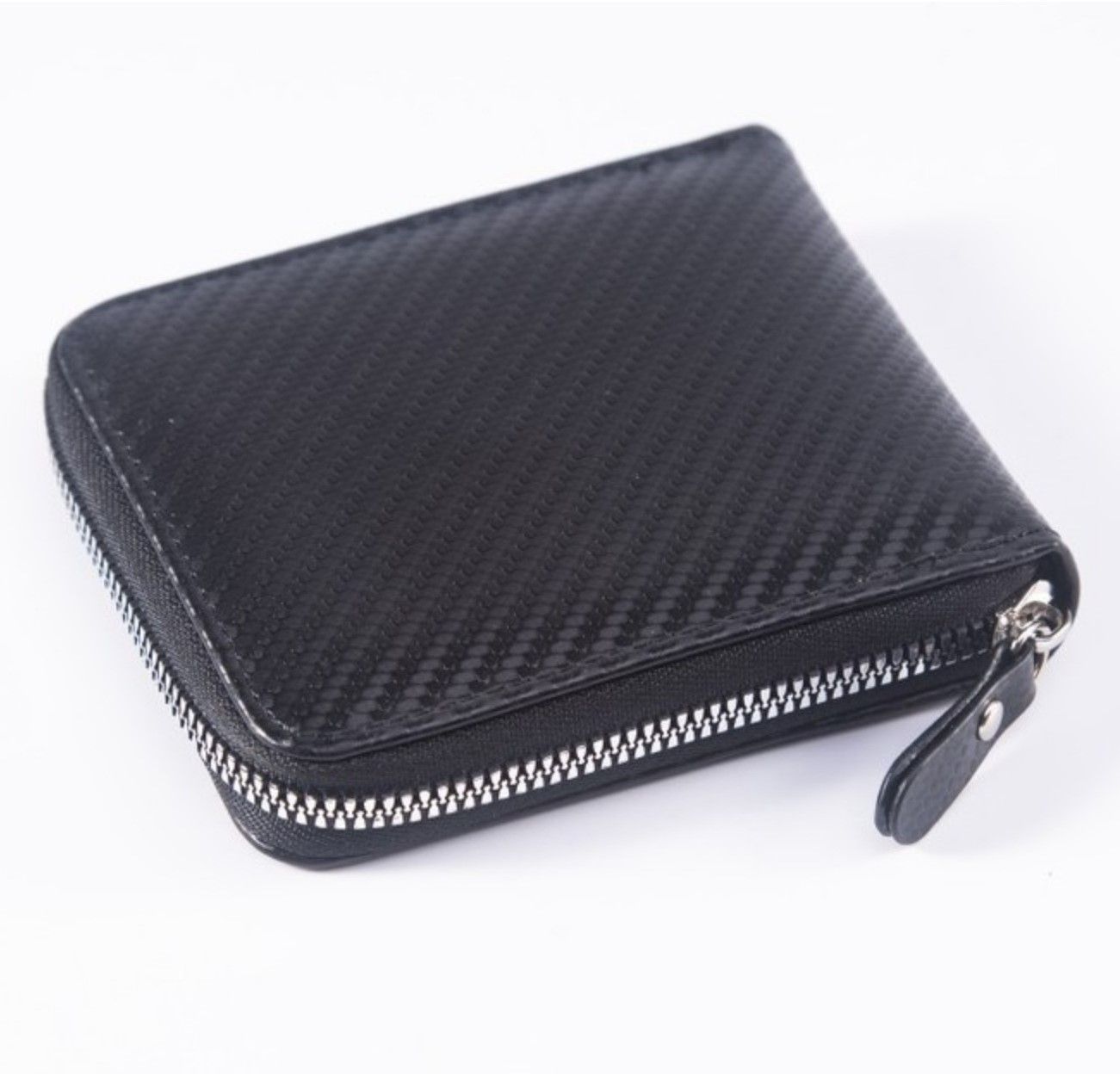 ■新品　送料込み■カーボンレザー　ダブルファスナー　男女兼用　ラウンドウォレット 新品】カーボンレザー 財布 二つ折り ラウンドファスナー メンズ