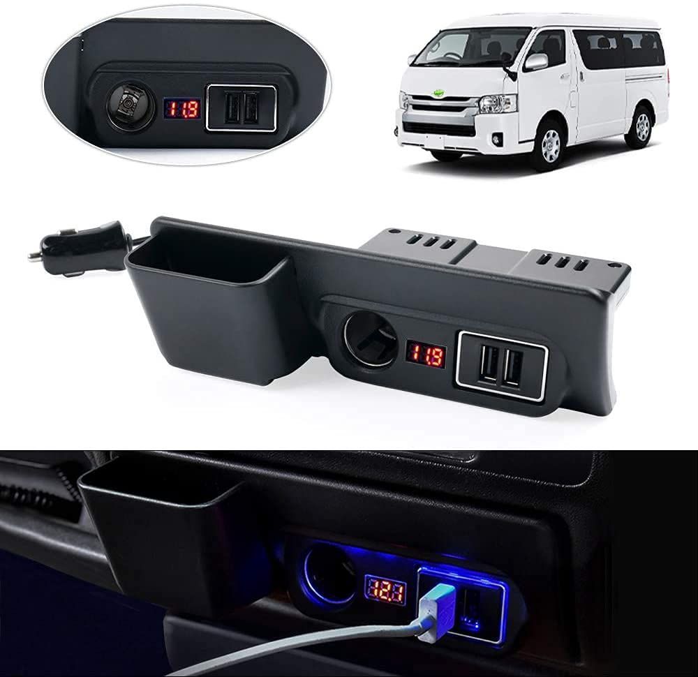 新品 200 2004年8月~ HIACE 電源ソケット TOYOTA 車両電圧計付 電源ユニット 電源増設 急速充電 内装パーツ シガーソケット USB充電 ｘ2 取り付け簡単 QC3.0 ブルー発光 USB 1PCSセット 分配器 シガーソ