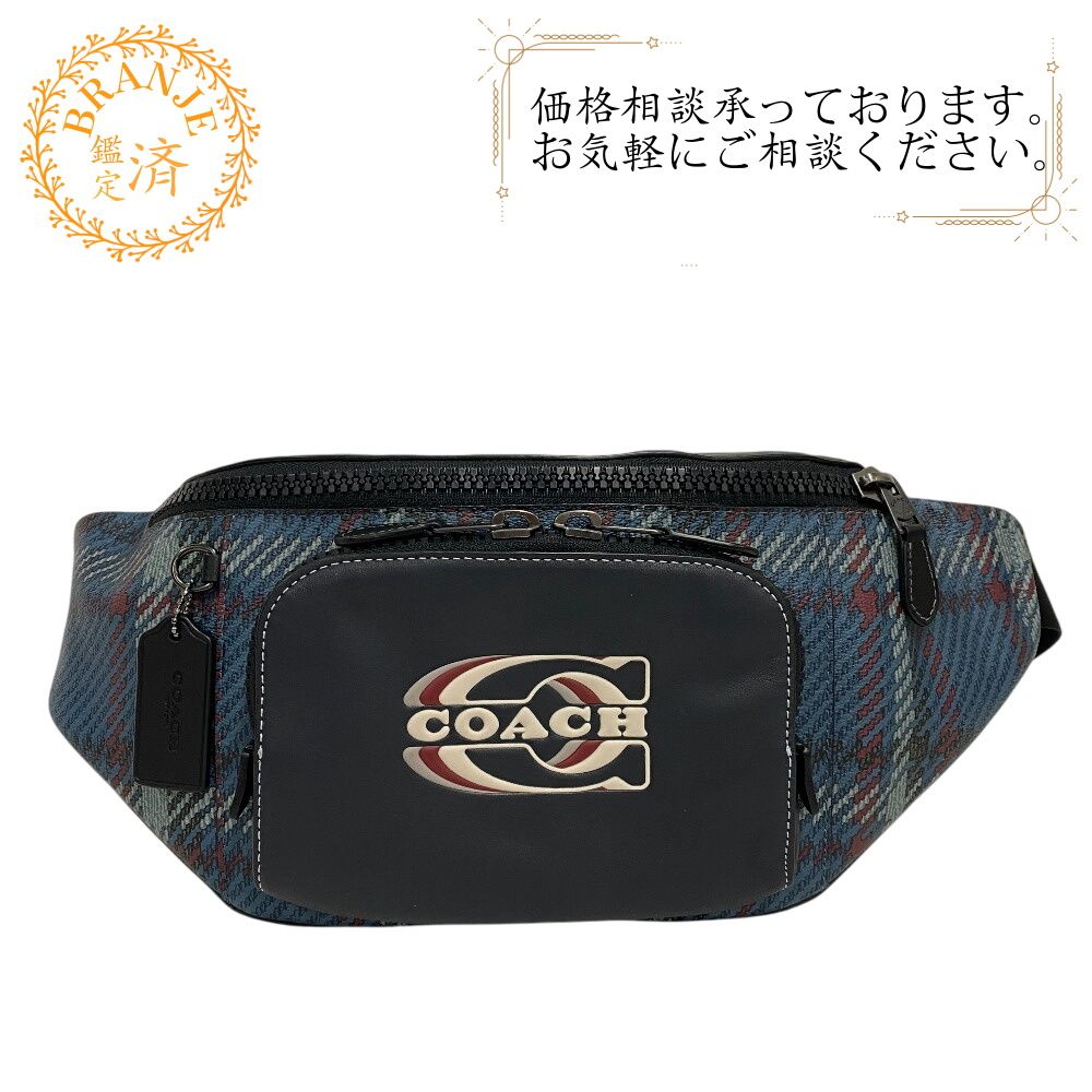 コーチ COACH ボディバッグ チェック ウエストポーチ CH109 ブルー メルカリ