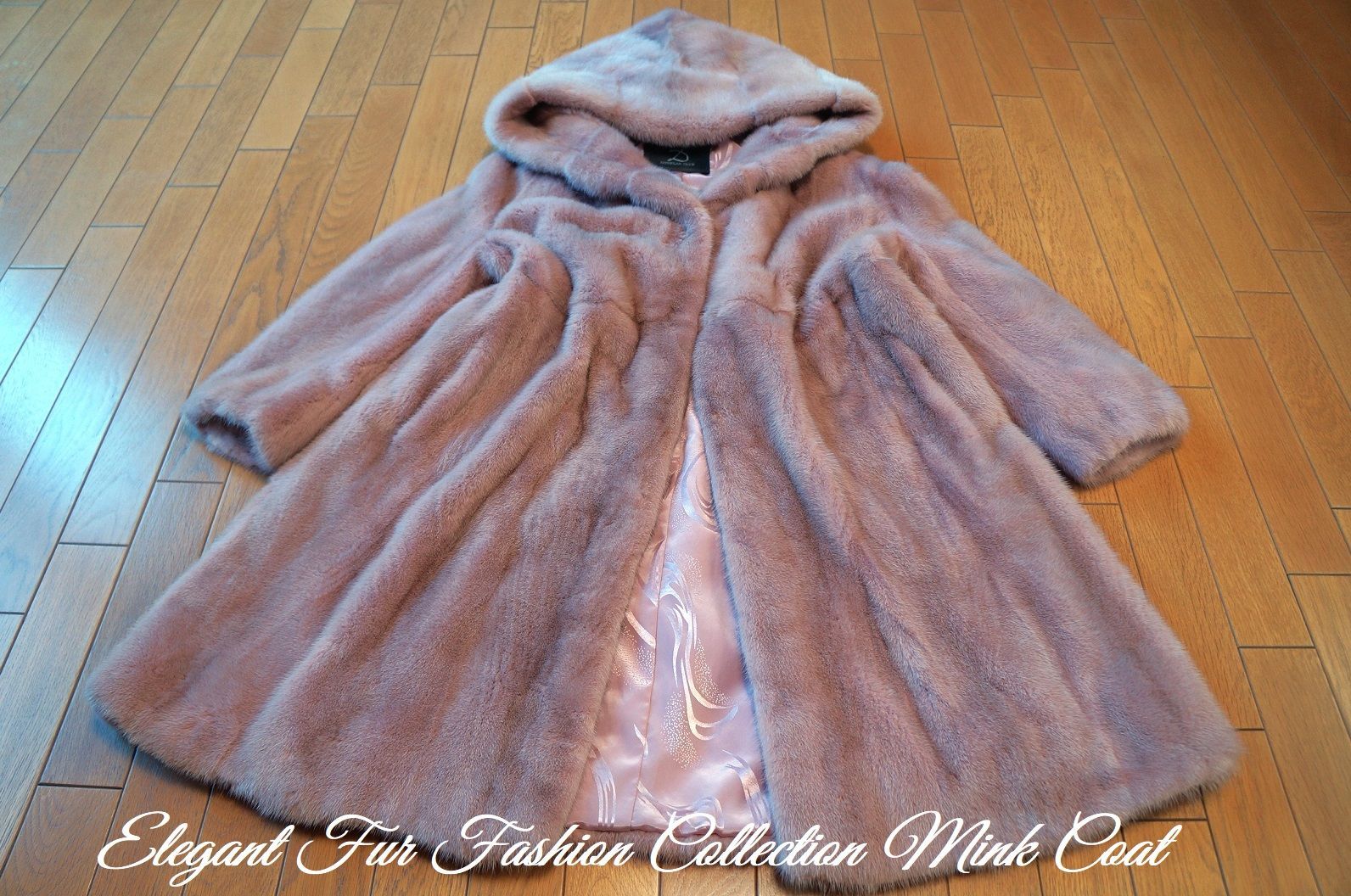 大人の余裕を漂わせて 贅沢なフード付き ローズミンクコート本物毛皮コート くすみピンク 1点物リアルファーコート
