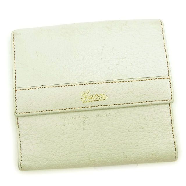 GUCCI 二つ折り財布 GGロゴ ホワイト グッチ GUCCI 二つ折り財布 ロゴ ホワイト×ゴールド レディース 中古