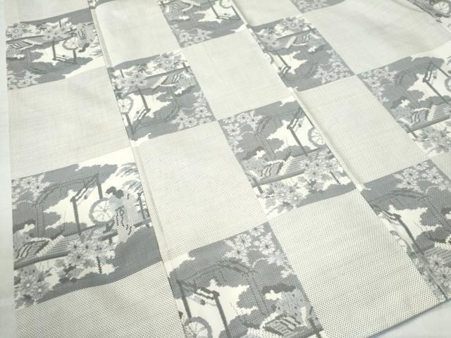 平和屋着物○本場大島紬 白大島 一元7マルキ 総絣 樹林風景文