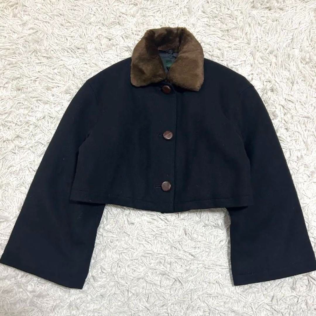 ジュニアゴルチエ ファー ウール ショートジャケット コート 40 L 黒