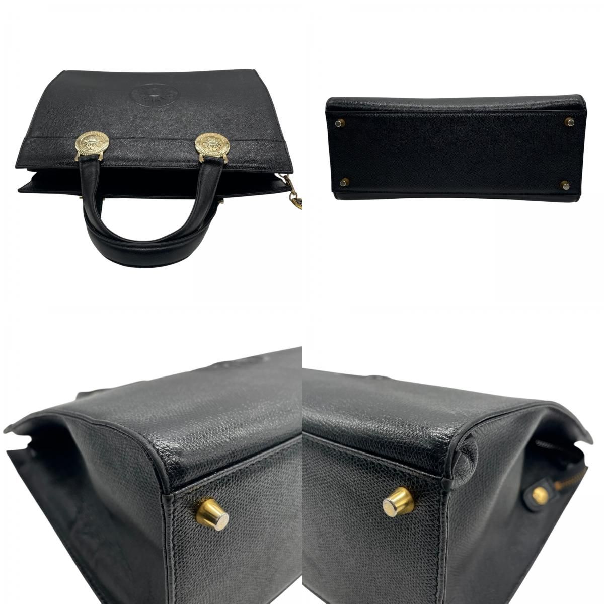 【箱付】ジャンニヴェルサーチ　サンバースト　コインケース　エンボス加工　ブラック GIANNI VERSACE ジャンニ ヴェルサーチ ハンドバッグ 黒