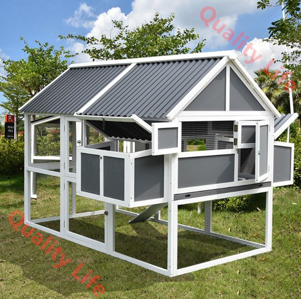 屋外用ウサギ小屋 漏れ防止トレイ付き木製ウサギ小屋
