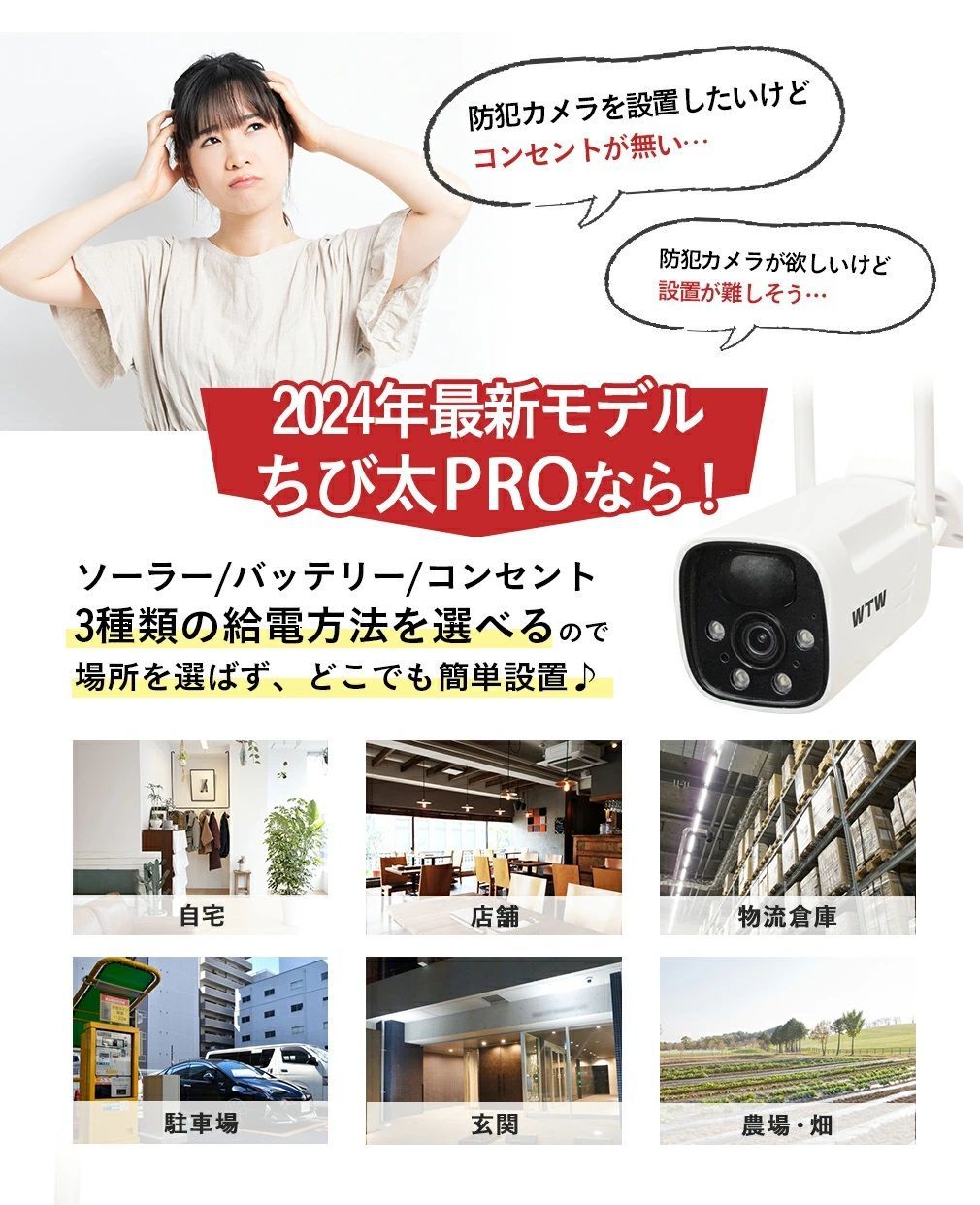 防犯カメラ 塚本無線 WTW ちび太PRO 400万画素 SDカード録画 防水 ワイヤレス バッテリー ソーラー ちび太 WTW-E2634W  microSDカード64GBセット