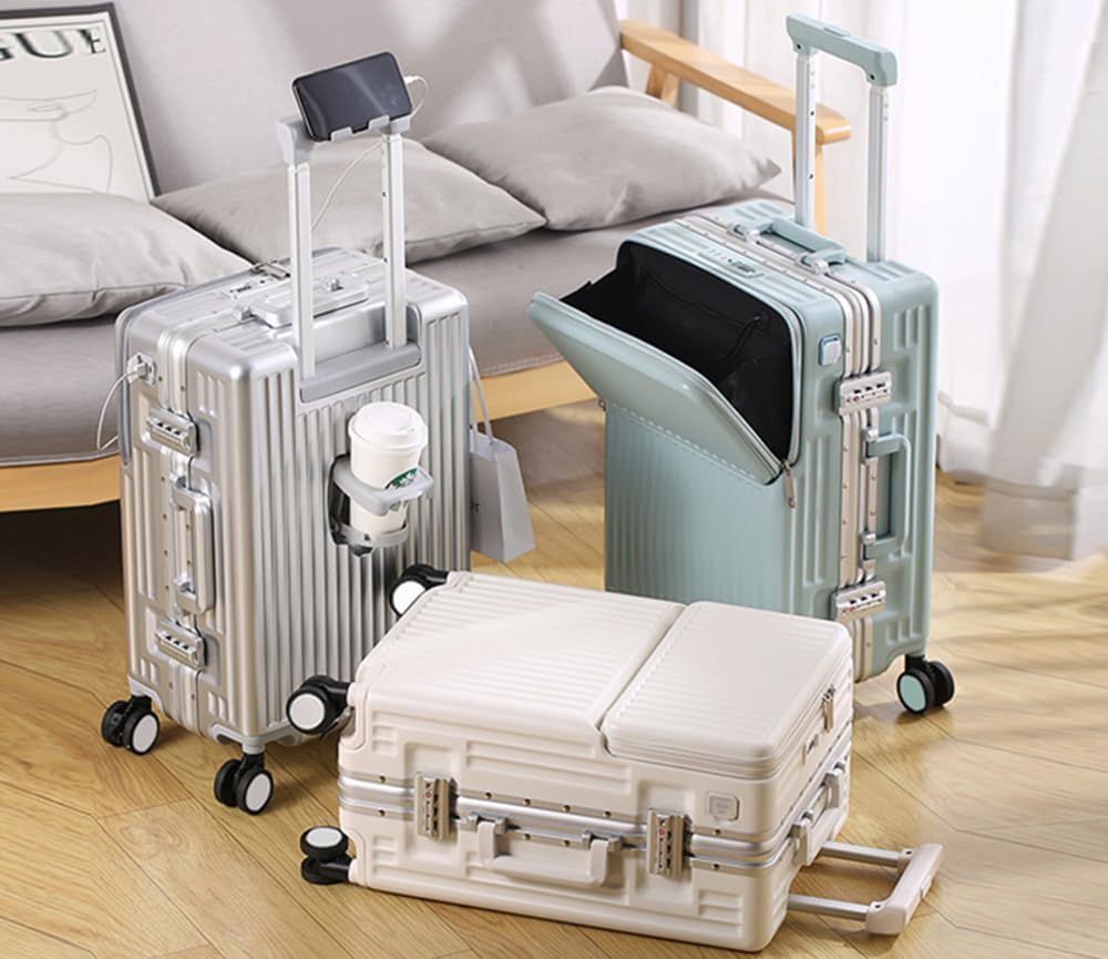 lanbao スーツケース アルミフレーム 軽量 キャリーケース 耐衝撃 キャリーケース シルバー L-24inch 44.6.5*66*25cm 61L lanbao スーツケース アルミフレーム 軽量 キャリーケース 耐衝撃