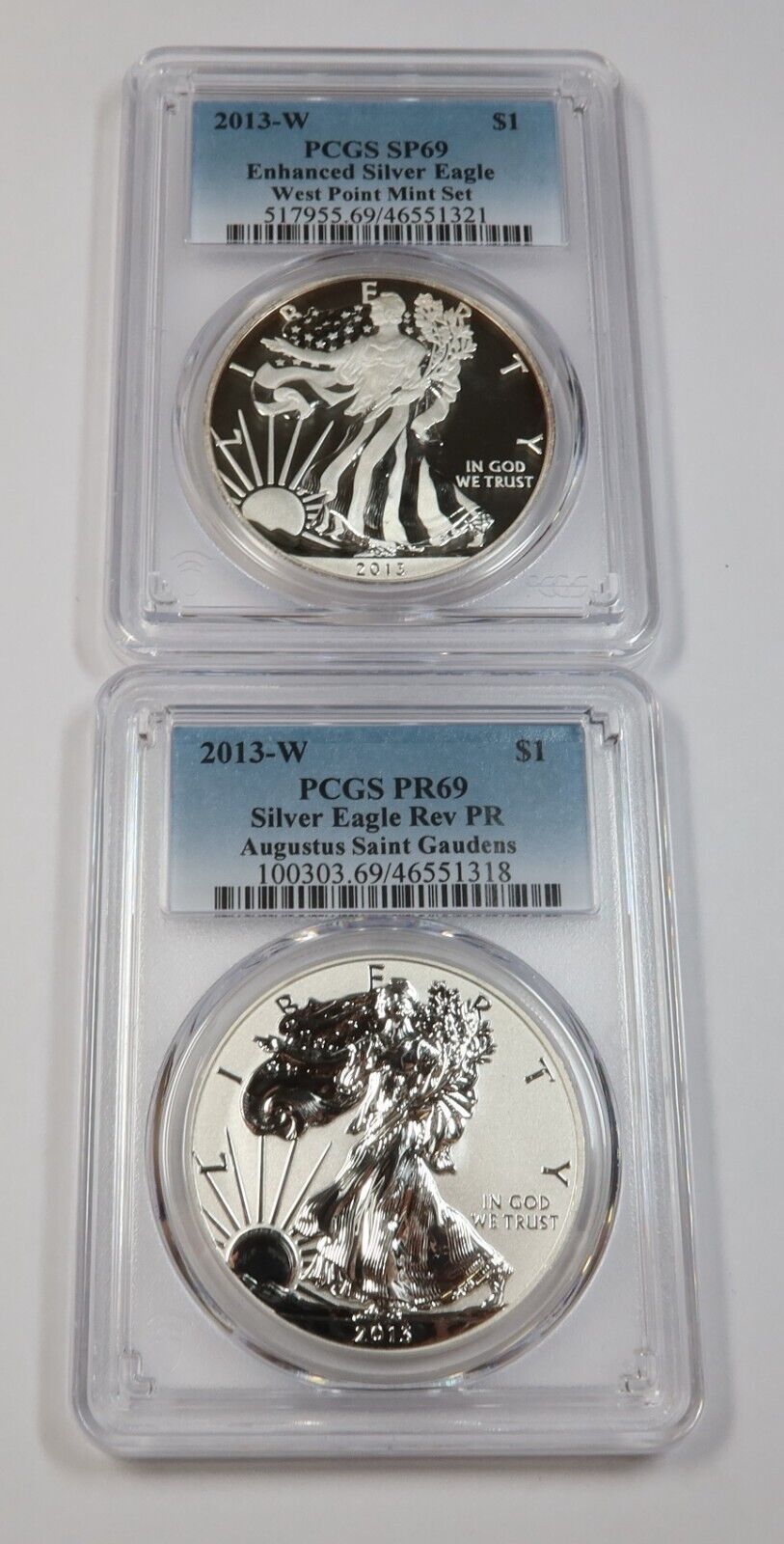 2013 W WEST POINT PCGS SP69 Rev PR69 | Silver Eagle 1 oz SAE 2 Coin Set