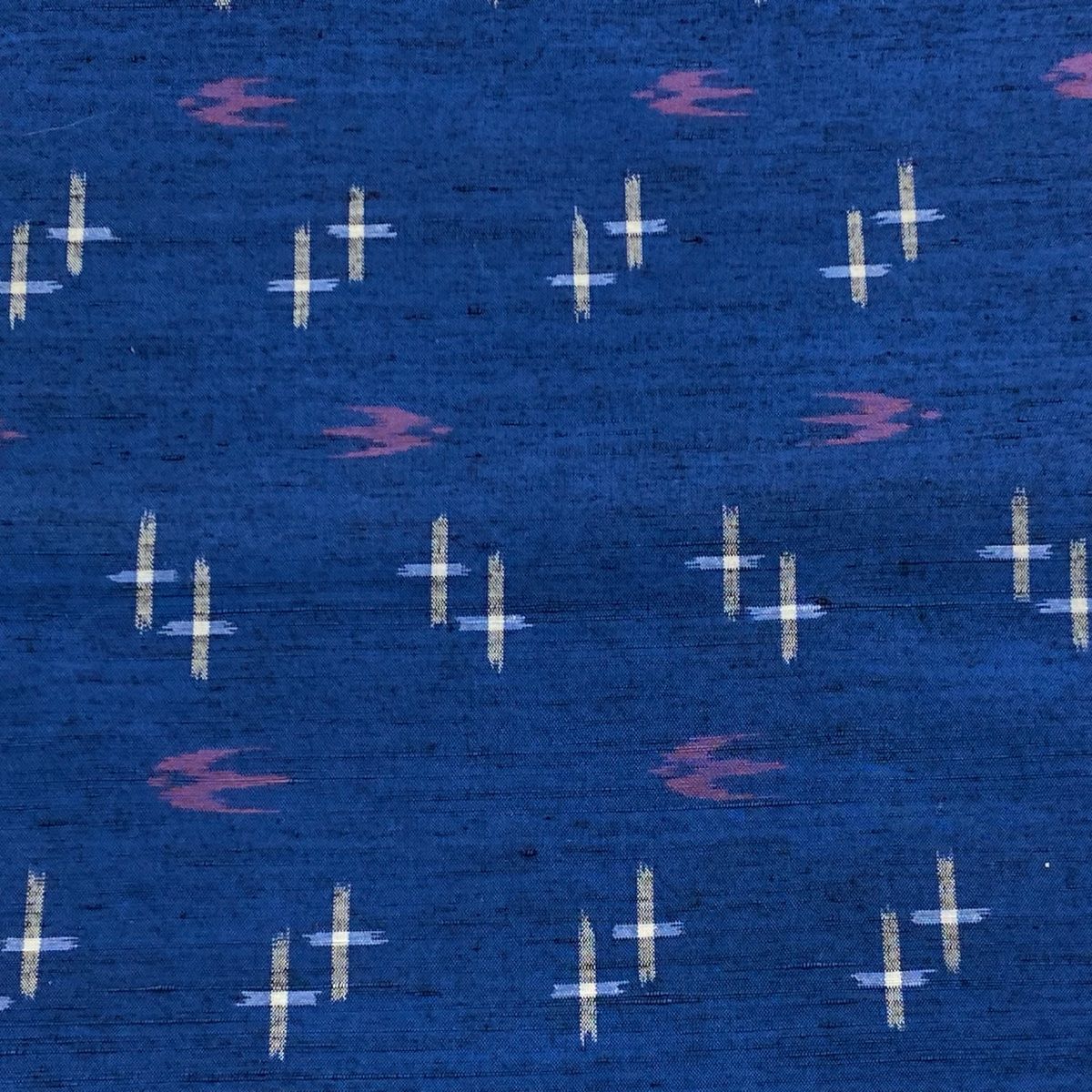 反物 秀品 紬 証紙あり 燕 十字絣 藍色 正絹