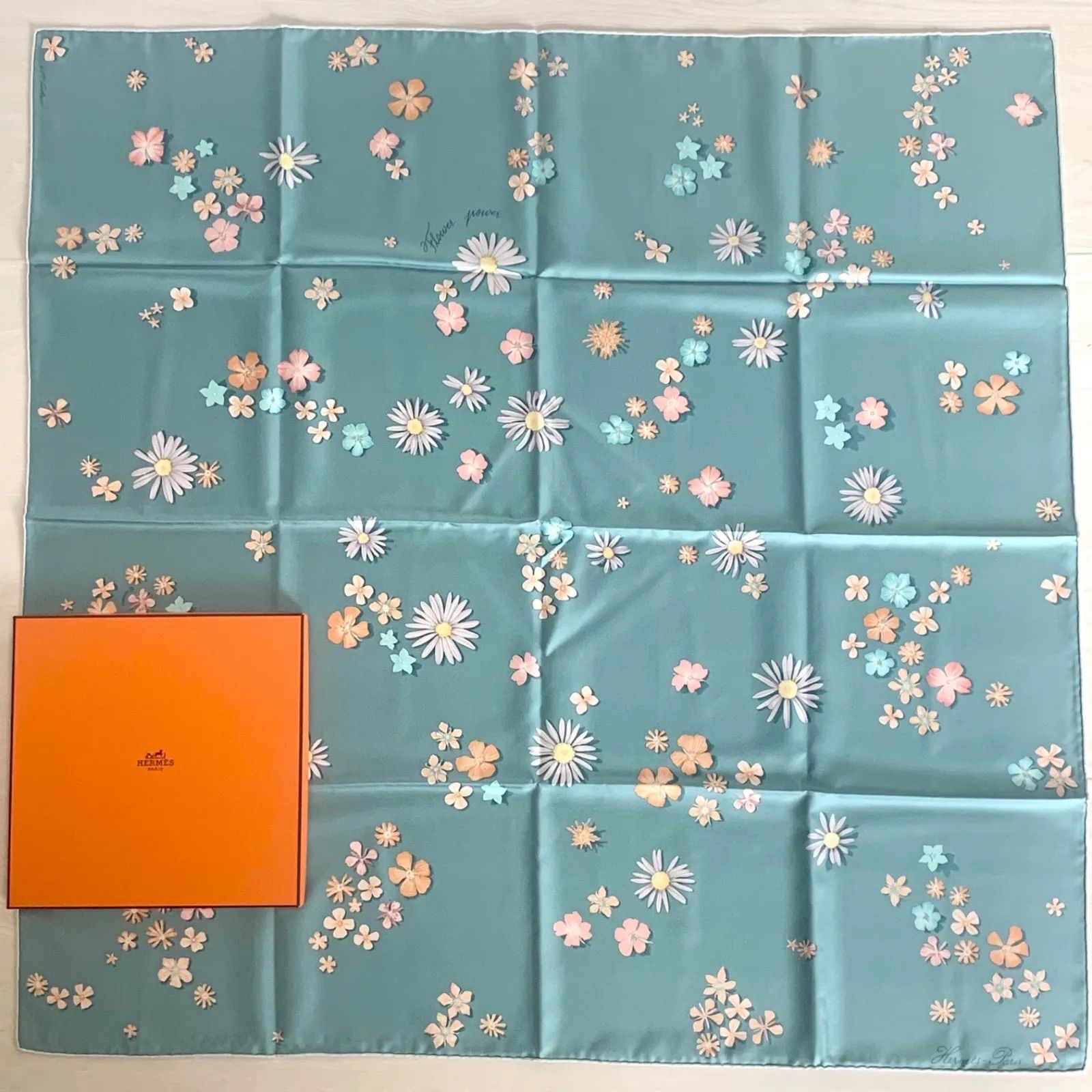 値下げ！HERMES エルメス カレ90 スカーフ FLOWER POWER フラワー