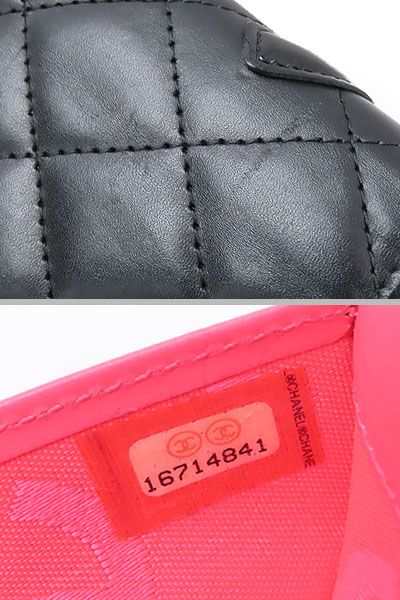 【美品】シャネル　CHANEL　カンボンライン　ココマーク　二つ折り長財布　ブラック ピンク　カーフスキン　A26717