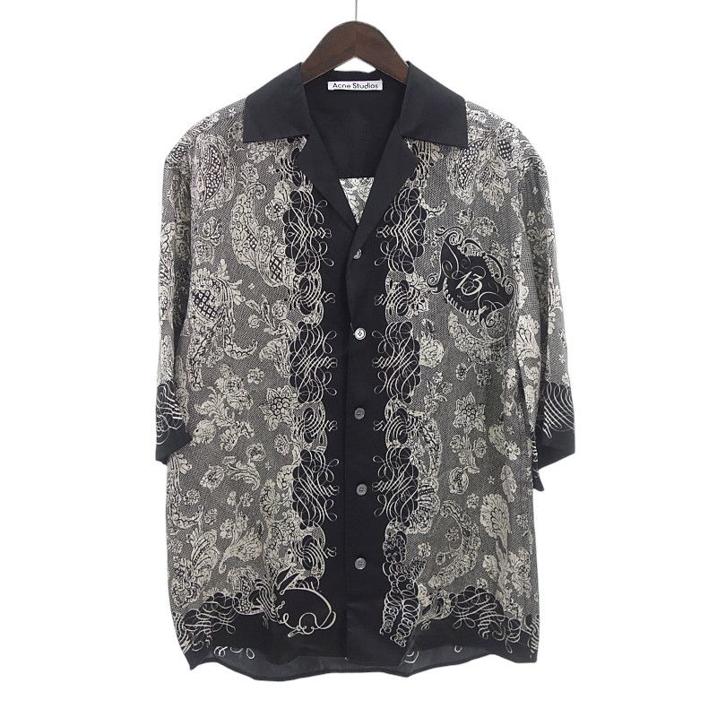 アクネ ストゥディオズ|ACNE STUDIOS 24ss フローラルプリント総柄 半袖 レーヨンシャツ ブラック ブラック サイズ メンズ42