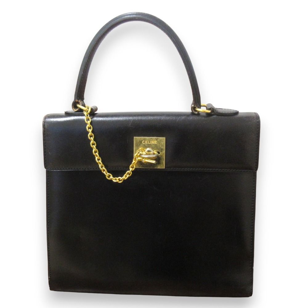 良品 CELINE セリーヌ ヴィンテージ レザー チェーンロック フラップ 