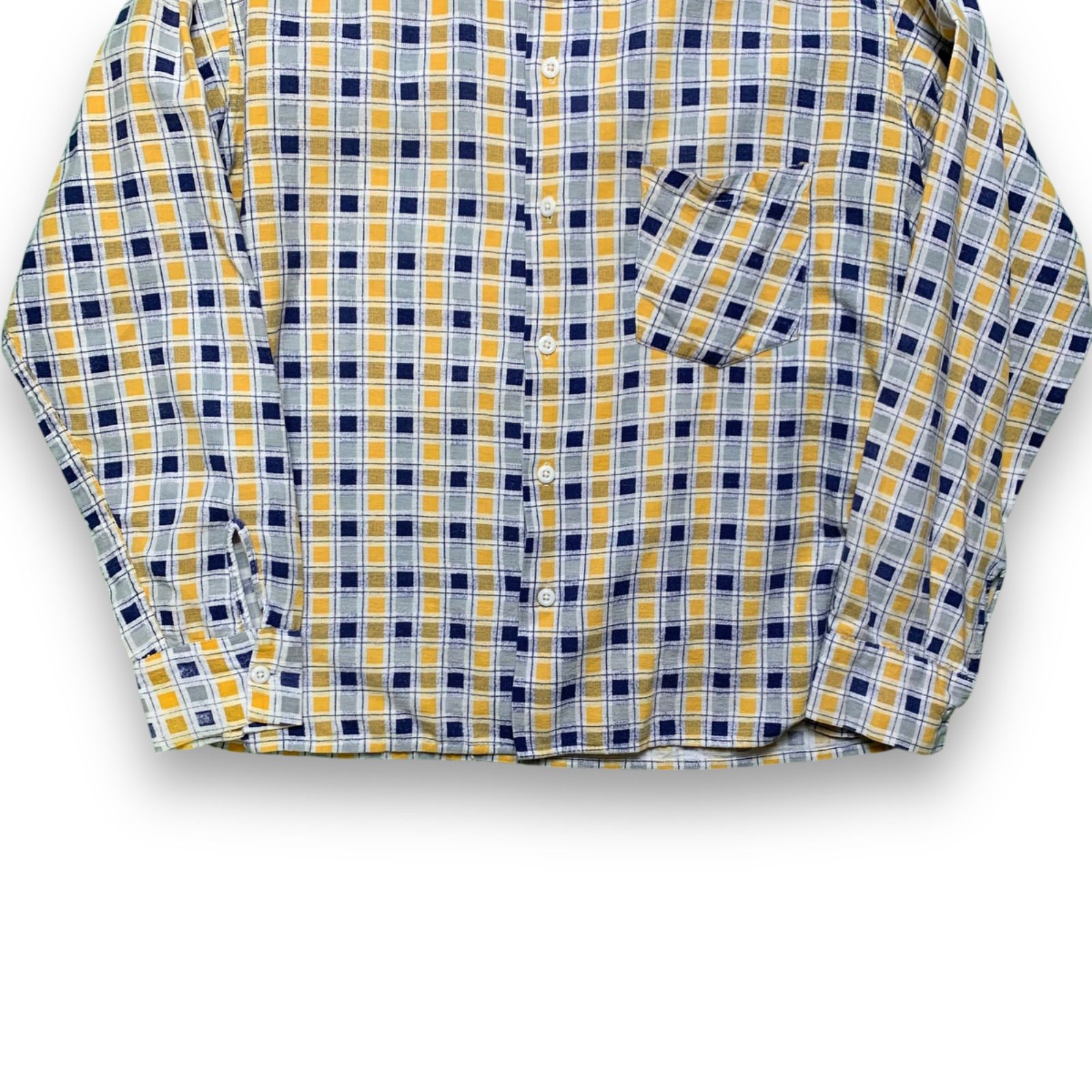 50s プリントネルシャツ　黒　白　黄　Lサイズ Special】50's Check Pattern Print Flannel Shirts 50年代